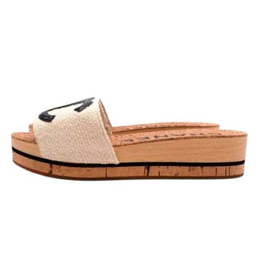 CHANEL Tweed Cork CC Mule Sandal off white (Size 38) - Image 7