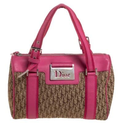 Dior Vintage Pink/Beige Diorissimo Canvas Small Boston Bag.