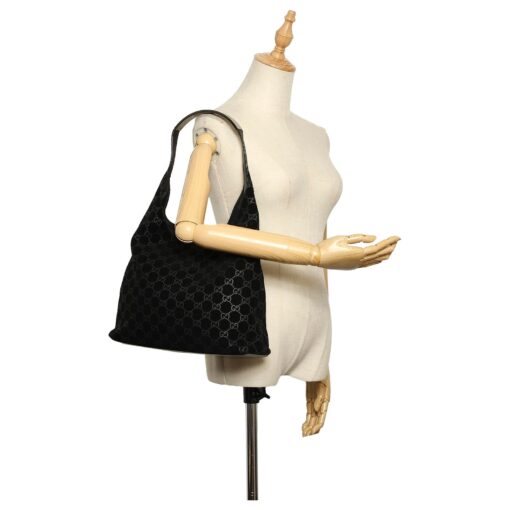 Gucci Vintage Black GG Suede Monogram Hobo Shoulder Bag - Image 3