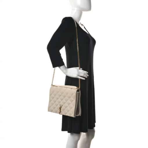 SAINT LAURENT Quilted Leather Becky Chain in Beige - Image 3