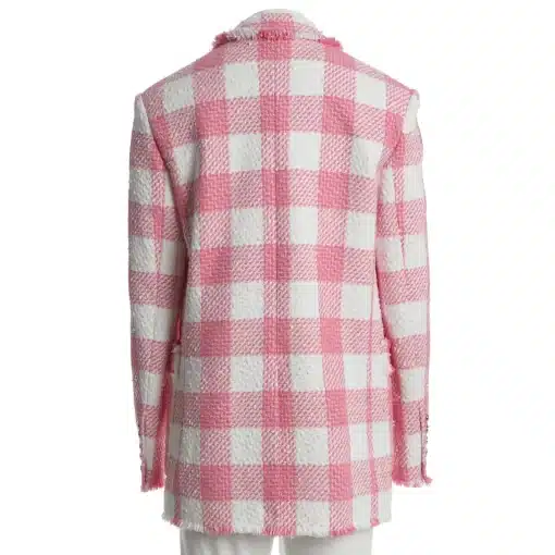 Balmain Pink Tweed Check Double Breast Blazer (Size 38) - Image 3