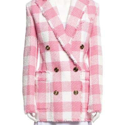Balmain Pink Tweed Check Double Breast Blazer (Size 38)