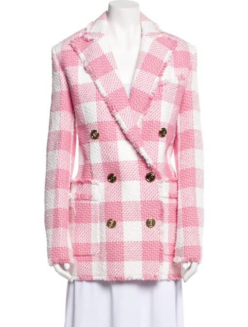Balmain Pink Tweed Check Double Breast Blazer (Size 38)