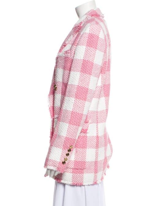 Balmain Pink Tweed Check Double Breast Blazer (Size 38) - Image 5