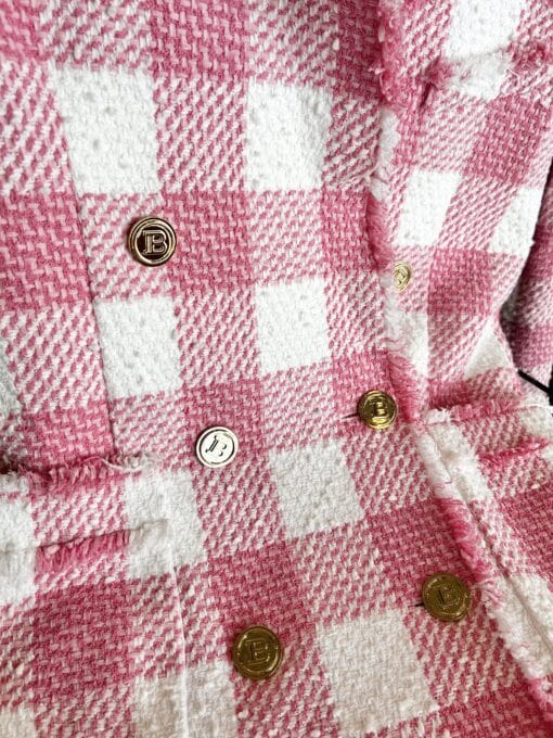 Balmain Pink Tweed Check Double Breast Blazer (Size 38) - Image 2