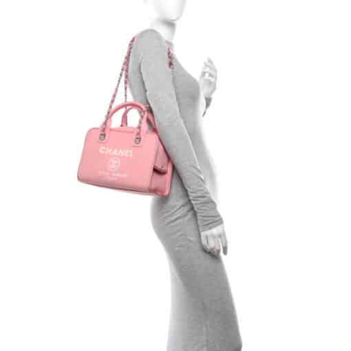 CHANEL Canvas Deauville Small Bowling Bag Pink - Image 15