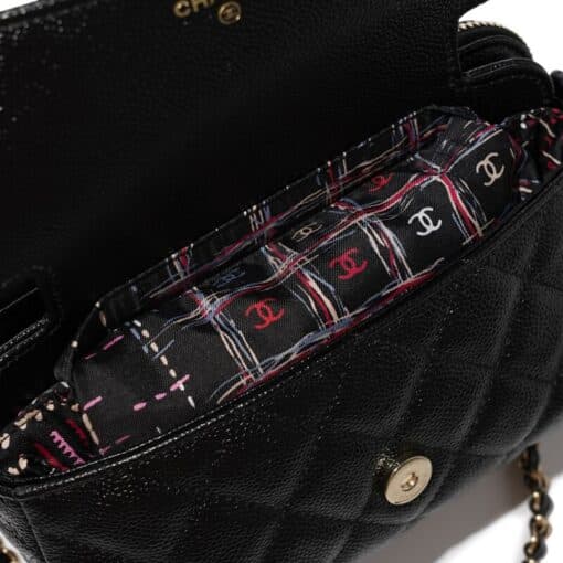 Chanel Black Quilted Caviar bag with Chain and Foldable Tote Bag Pale Gold Hardware - Image 4