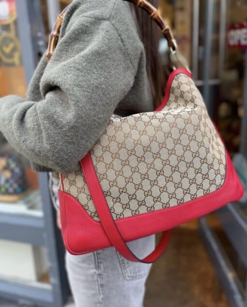 GUCCI Monogram Medium Diana Bamboo Shoulder Bag Red - Image 12