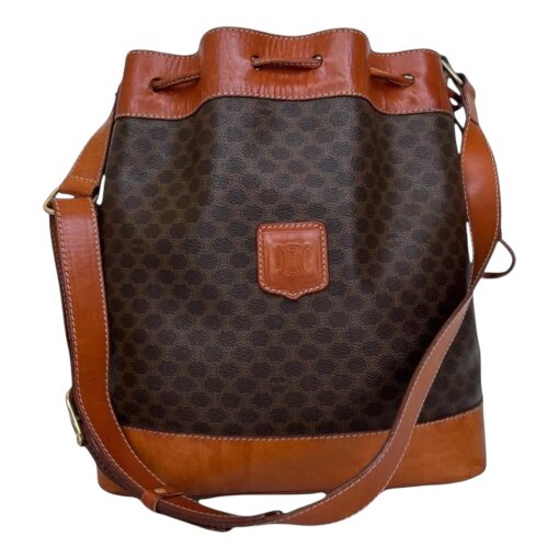 Celine Brown Macadam Drawstring Bucket Shoulder Bag - Image 10
