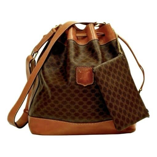 Celine Brown Macadam Drawstring Bucket Shoulder Bag