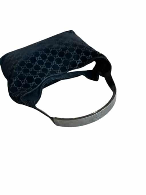 Gucci Vintage Black GG Suede Monogram Hobo Shoulder Bag - Image 5
