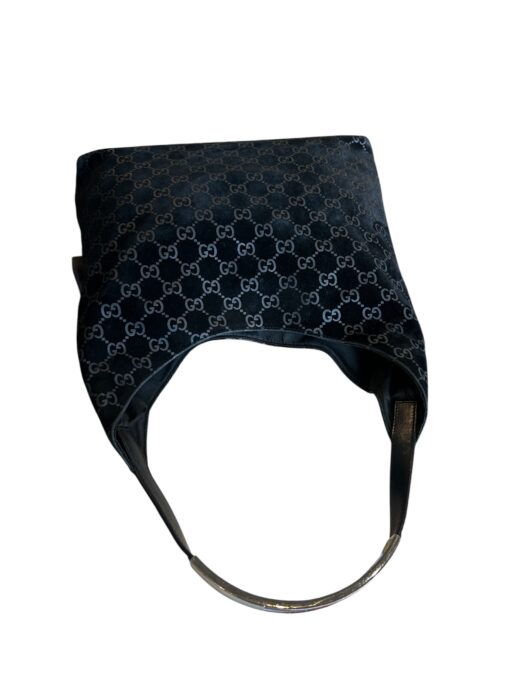 Gucci Vintage Black GG Suede Monogram Hobo Shoulder Bag - Image 6