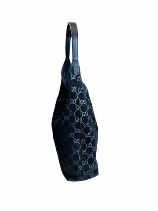 Gucci Vintage Black GG Suede Monogram Hobo Shoulder Bag - Image 11