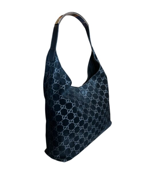 Gucci Vintage Black GG Suede Monogram Hobo Shoulder Bag - Image 12