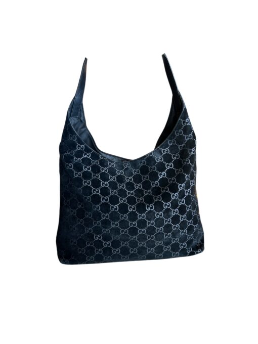 Gucci Vintage Black GG Suede Monogram Hobo Shoulder Bag - Image 13