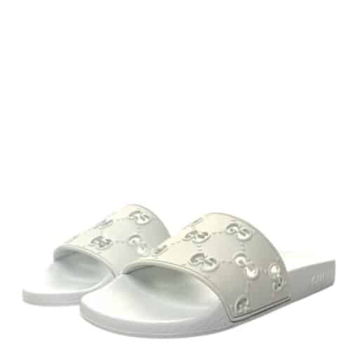 GUCCI Rubber GG Monogram Perforated Woman's Slide Sandals in White (Size 38) - Image 4
