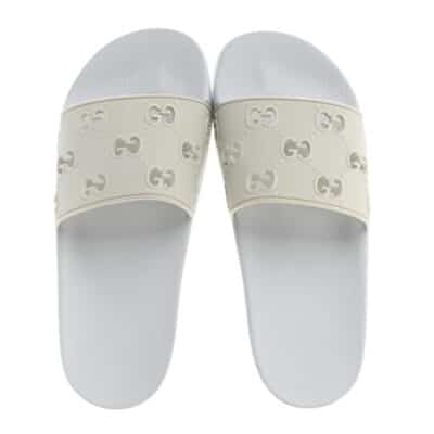 GUCCI Rubber GG Monogram Perforated Woman's Slide Sandals in White (Size 38)