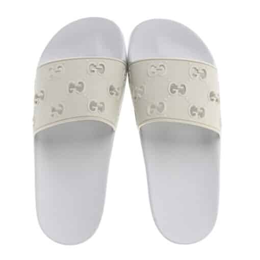 GUCCI Rubber GG Monogram Perforated Woman's Slide Sandals in White (Size 38)
