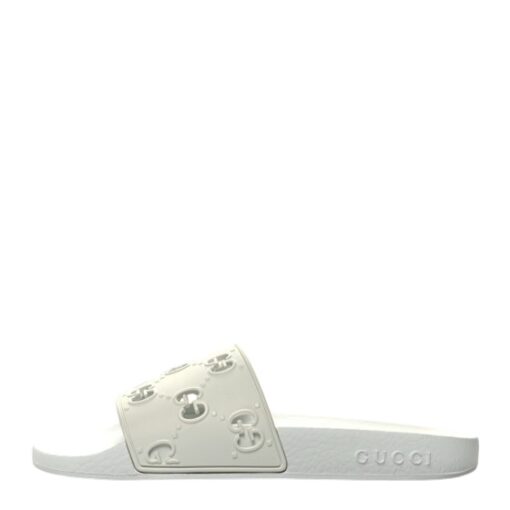 GUCCI Rubber GG Monogram Perforated Woman's Slide Sandals in White (Size 38) - Image 7