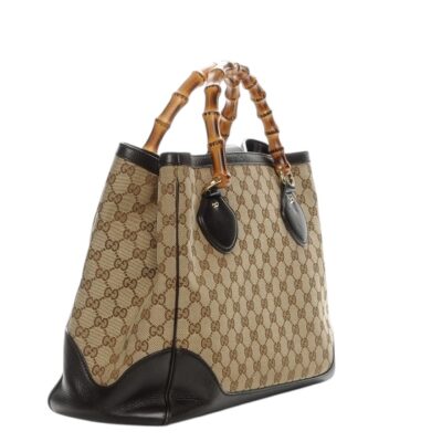 GUCCI Monogram Medium Diana Bamboo Top Handle Tote Dark Brown.