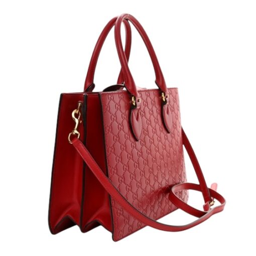 GUCCI Guccissima Signature Padlock Double Handle Bag Hibiscus Red - Image 6