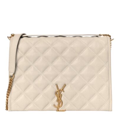 SAINT LAURENT Quilted Leather Becky Chain in Beige