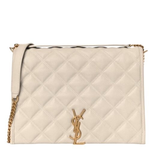 SAINT LAURENT Quilted Leather Becky Chain in Beige