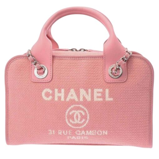 CHANEL Canvas Deauville Small Bowling Bag Pink