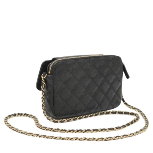Chanel Black Quilted Caviar bag with Chain and Foldable Tote Bag Pale Gold Hardware - Image 11