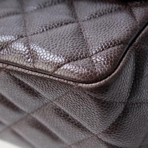 Chanel Dark Brown Quilted Caviar Jumbo Classic Single Flap Bag Silver Hardware - Image 3