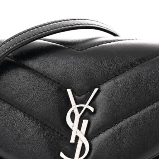 SAINT LAURENT Calfskin Y Quilted Monogram Toy Loulou Crossbody Bag Black - Image 6