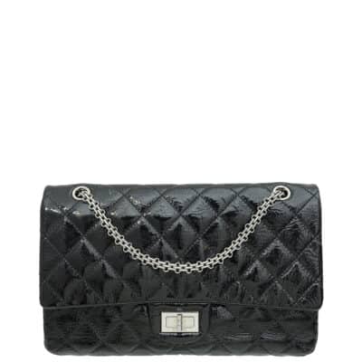 CHANEL Distressed Patent Quilted 2.55 Reissue 227 Flap Black.