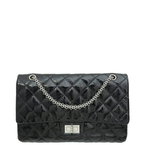 CHANEL Distressed Patent Quilted 2.55 Reissue 227 Flap Black.