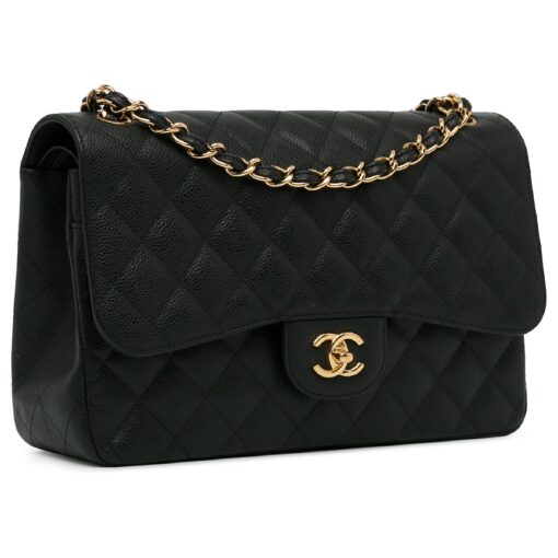 CHANEL Caviar Quilted Jumbo Double Flap Black