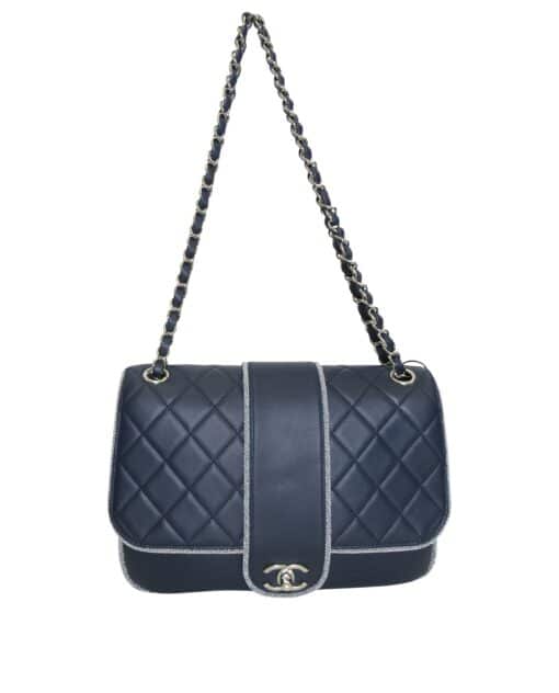 CHANEL Navy 2019 Quilted Lambskin and Metallic Trim Elementary Chic Shoulder Bag