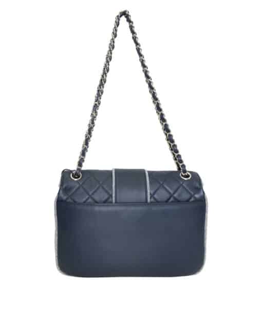 CHANEL Navy 2019 Quilted Lambskin and Metallic Trim Elementary Chic Shoulder Bag - Image 3