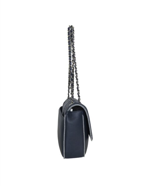 CHANEL Navy 2019 Quilted Lambskin and Metallic Trim Elementary Chic Shoulder Bag - Image 4