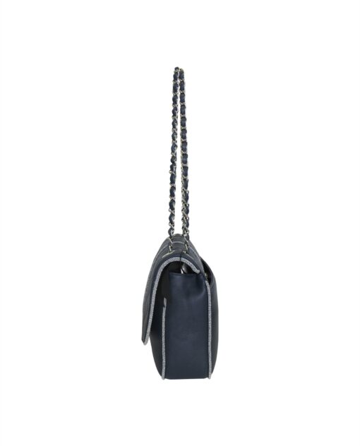 CHANEL Navy 2019 Quilted Lambskin and Metallic Trim Elementary Chic Shoulder Bag - Image 5