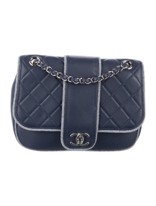 CHANEL Navy 2019 Quilted Lambskin and Metallic Trim Elementary Chic Shoulder Bag - Image 7
