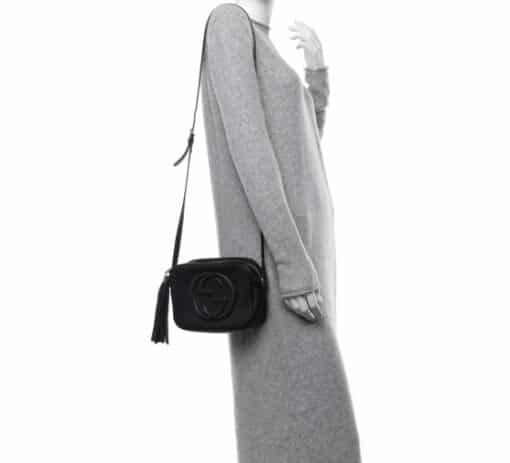 GUCCI Pebbled Calfskin Small Soho Disco Bag Black Crossbody. - Image 6