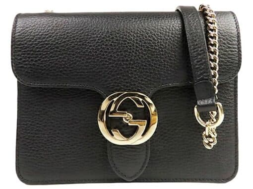 GUCCI Dollar Calfskin Small Interlocking G Shoulder Crossbody Bag Black - Image 2