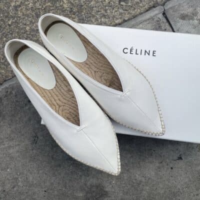 Celine White Leather Babouche Pointed Toe Espadrilles (Size 38)