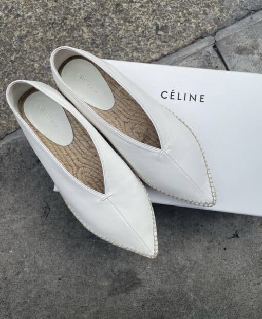 Celine White Leather Babouche Pointed Toe Espadrilles (Size 38)