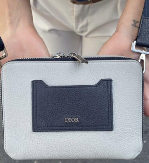 CHRISTIAN DIOR Grained Calfskin Playful Messenger Bag in Navy/Grey - Image 14