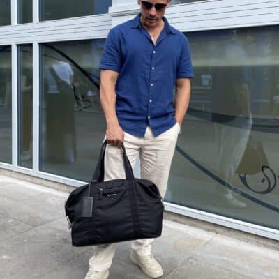 Prada Re-Nylon Triangle Logo Holdall Travel Bag