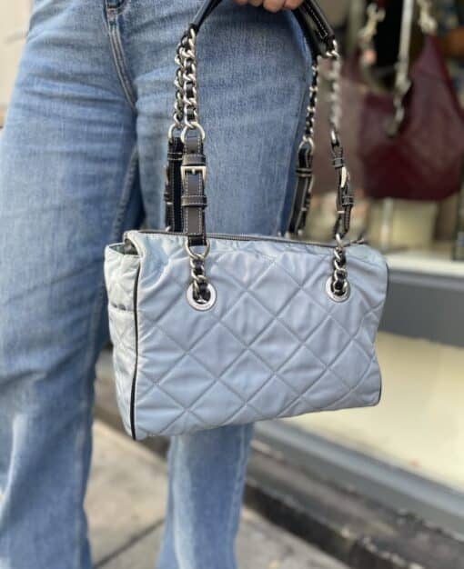 PRADA Quilted Shoulder Bag Nylon Light Blue. - Image 20