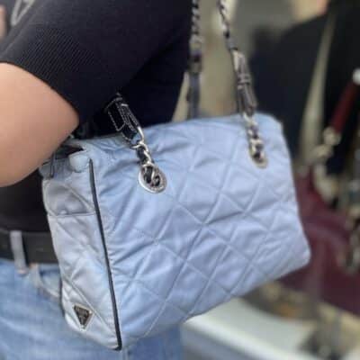 PRADA Quilted Shoulder Bag Nylon Light Blue.