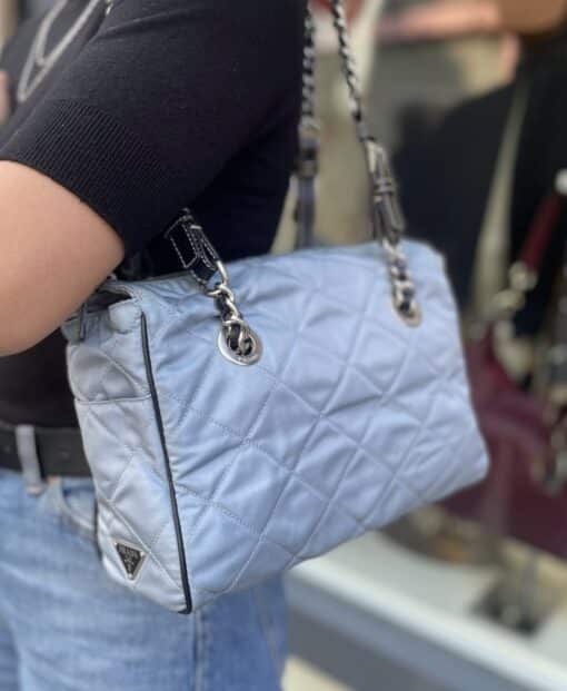 PRADA Quilted Shoulder Bag Nylon Light Blue.