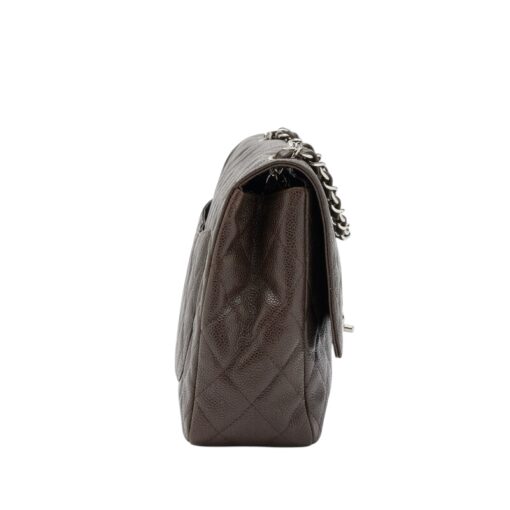 Chanel Dark Brown Quilted Caviar Jumbo Classic Single Flap Bag Silver Hardware - Image 8