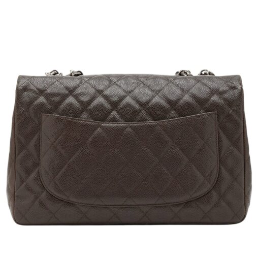 Chanel Dark Brown Quilted Caviar Jumbo Classic Single Flap Bag Silver Hardware - Image 9